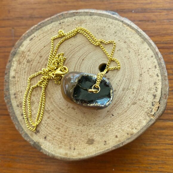 Resin-filled Heart Shaped Stone Necklace with Gold Plated Chain - Picture 9 of 10